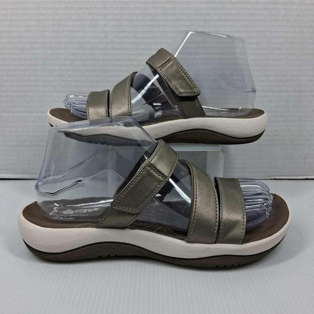 Clarks‎ Cloudsteppers Mira Sandal Pewter Metallic Strappy Comfort Womens 7 M
